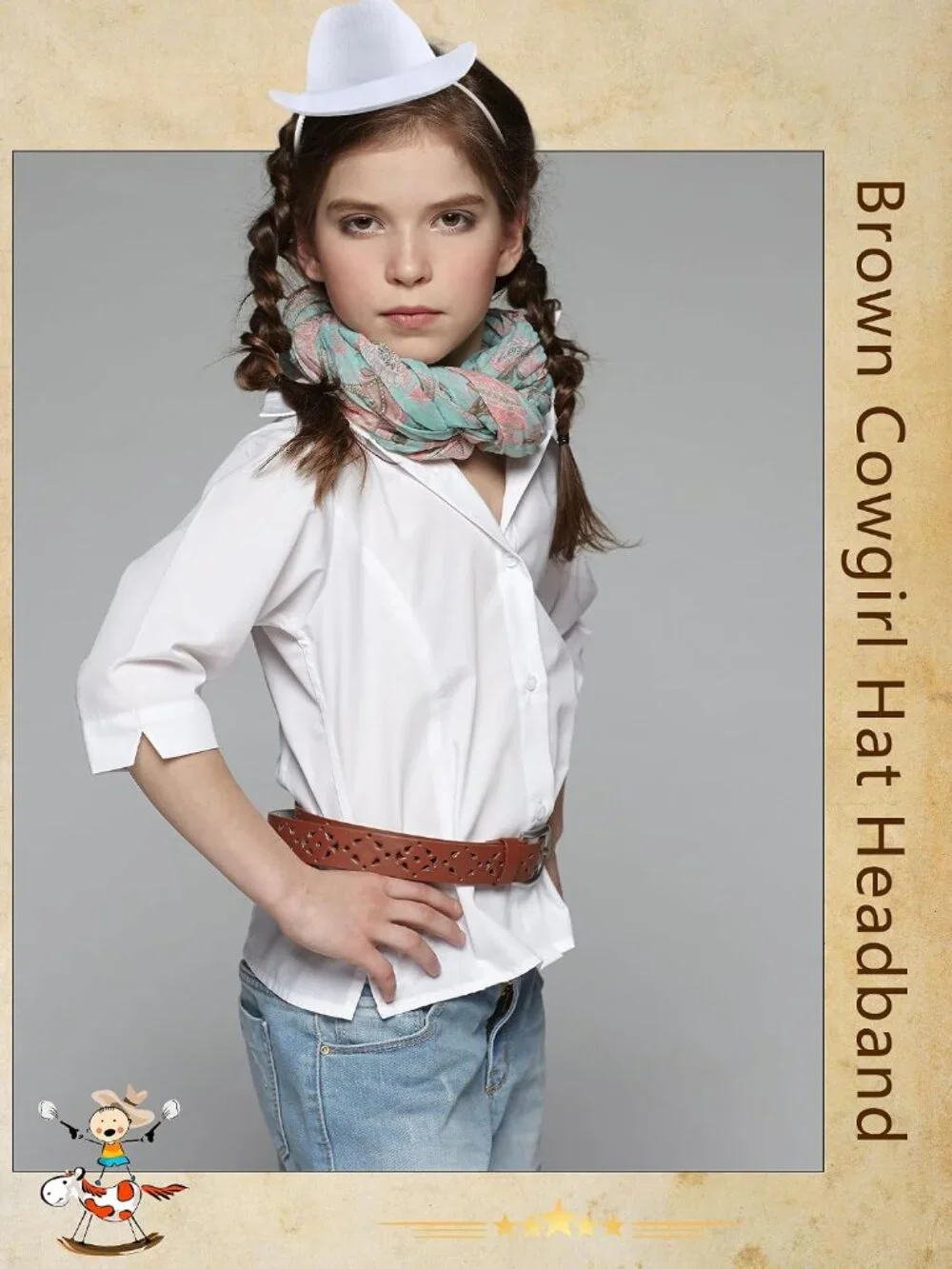 Kids White Plastic Western Cowgirl Cowboy Hat Headband 4 Pack
